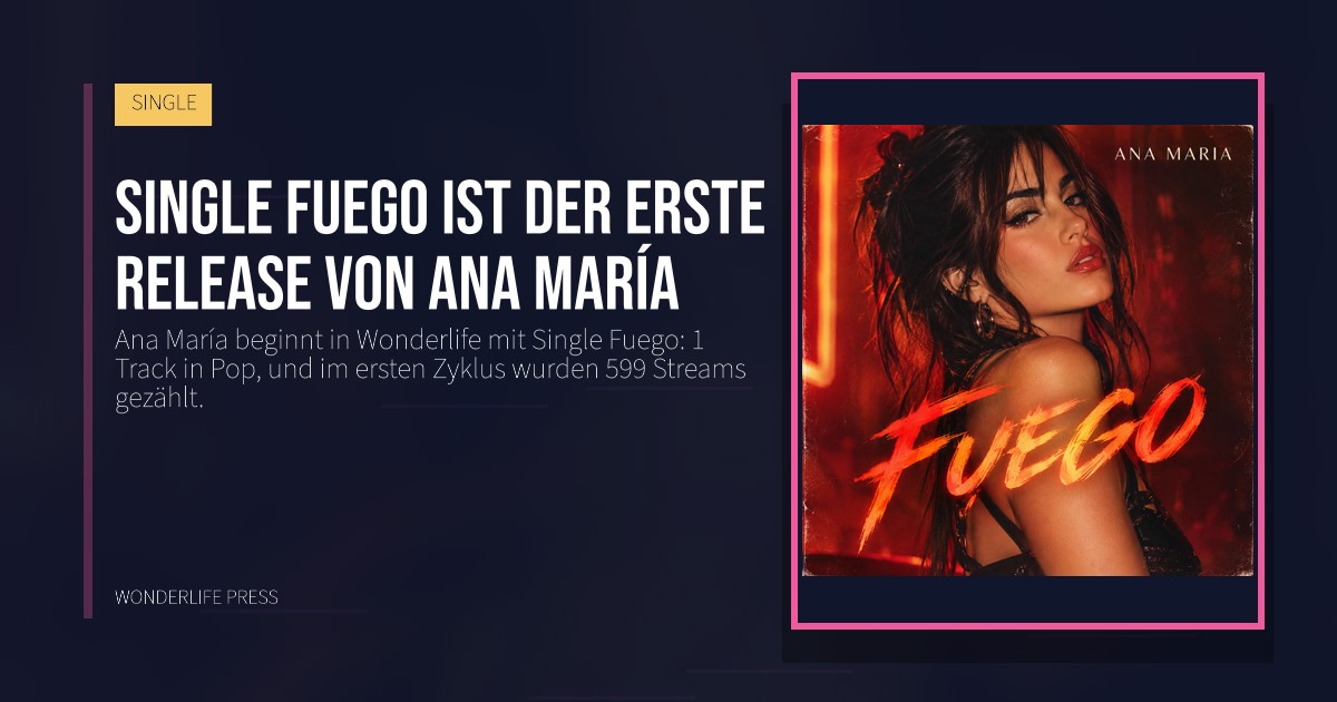Wonderlife Press: Single Fuego ist der erste Release von Ana María. Veröffentlichungscover. SINGLE.