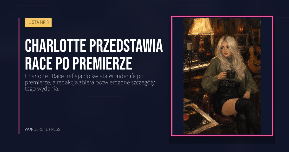 Wonderlife Press: Charlotte przedstawia Race po premierze. okładka wydawnictwa. LISTA NR 3.