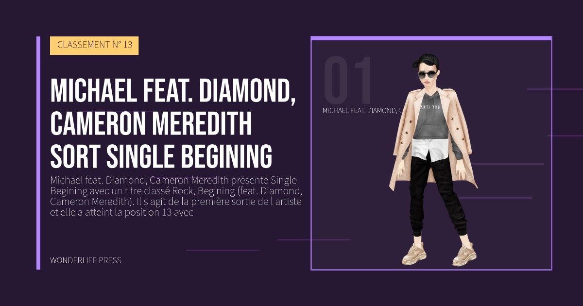 Wonderlife Press: Michael feat. Diamond, Cameron Meredith sort Single Begining. portrait des artistes. CLASSEMENT N° 13.