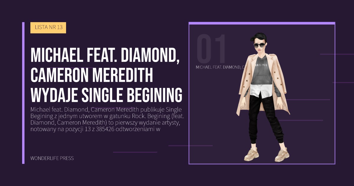 Wonderlife Press: Michael feat. Diamond, Cameron Meredith wydaje Single Begining. portret artystów. LISTA NR 13.