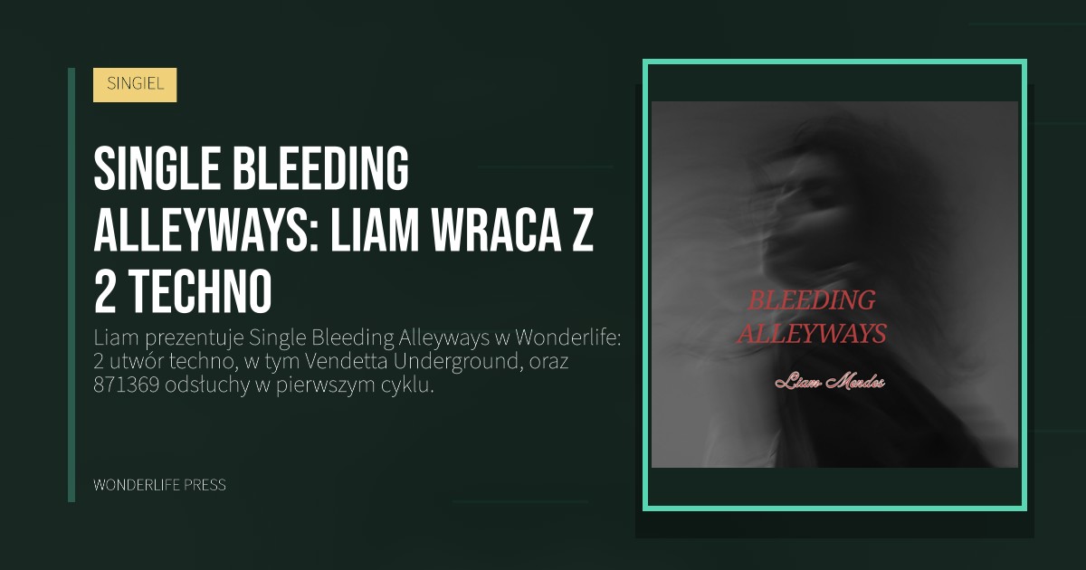 Wonderlife Press: Single Bleeding Alleyways: Liam wraca z 2 techno. okładka wydawnictwa. SINGIEL.
