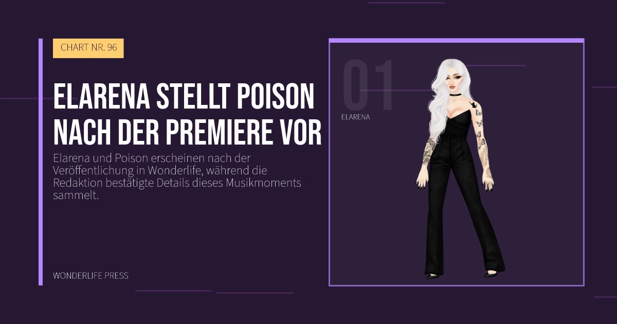 Wonderlife Press: Elarena stellt Poison nach der Premiere vor. Künstlerporträt. CHART NR. 96.