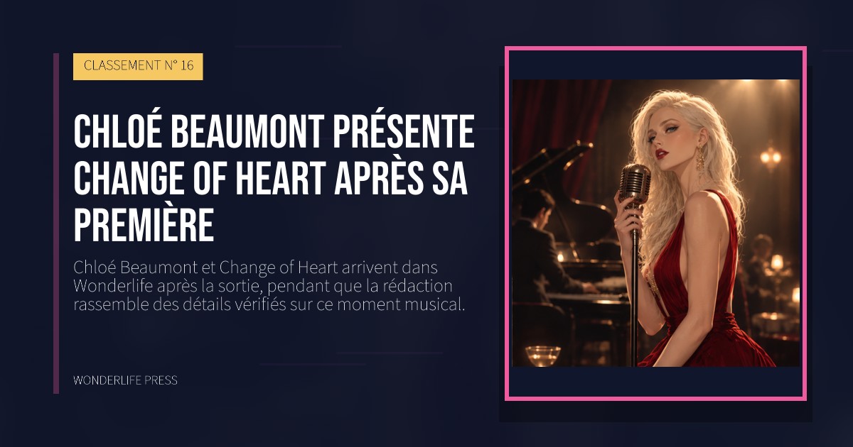 Wonderlife Press: Chloé Beaumont présente Change of Heart après sa première. pochette de la sortie. CLASSEMENT N° 16.