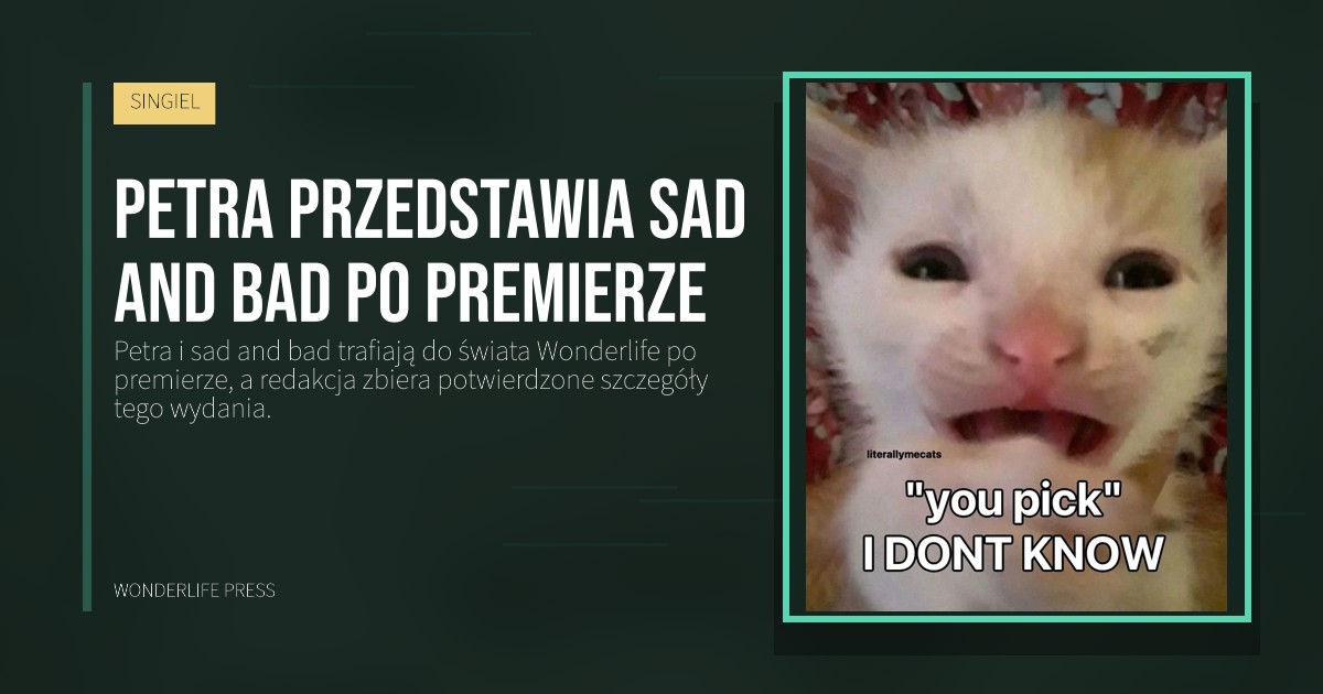 Wonderlife Press: Petra przedstawia sad and bad po premierze. okładka wydawnictwa. SINGIEL.