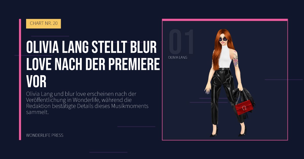 Wonderlife Press: Olivia Lang stellt blur love nach der Premiere vor. Künstlerporträt. CHART NR. 20.