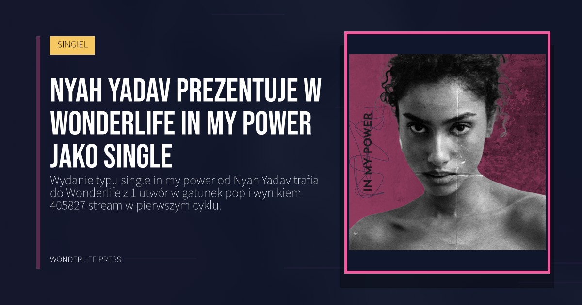 Wonderlife Press: Nyah Yadav prezentuje w Wonderlife in my power jako single. okładka wydawnictwa. SINGIEL.