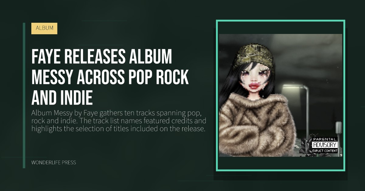Wonderlife Press: Faye releases Album Messy across pop rock and indie. release artwork. ALBUM.