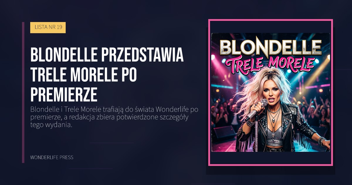 Wonderlife Press: Blondelle przedstawia Trele Morele po premierze. okładka wydawnictwa. LISTA NR 19.