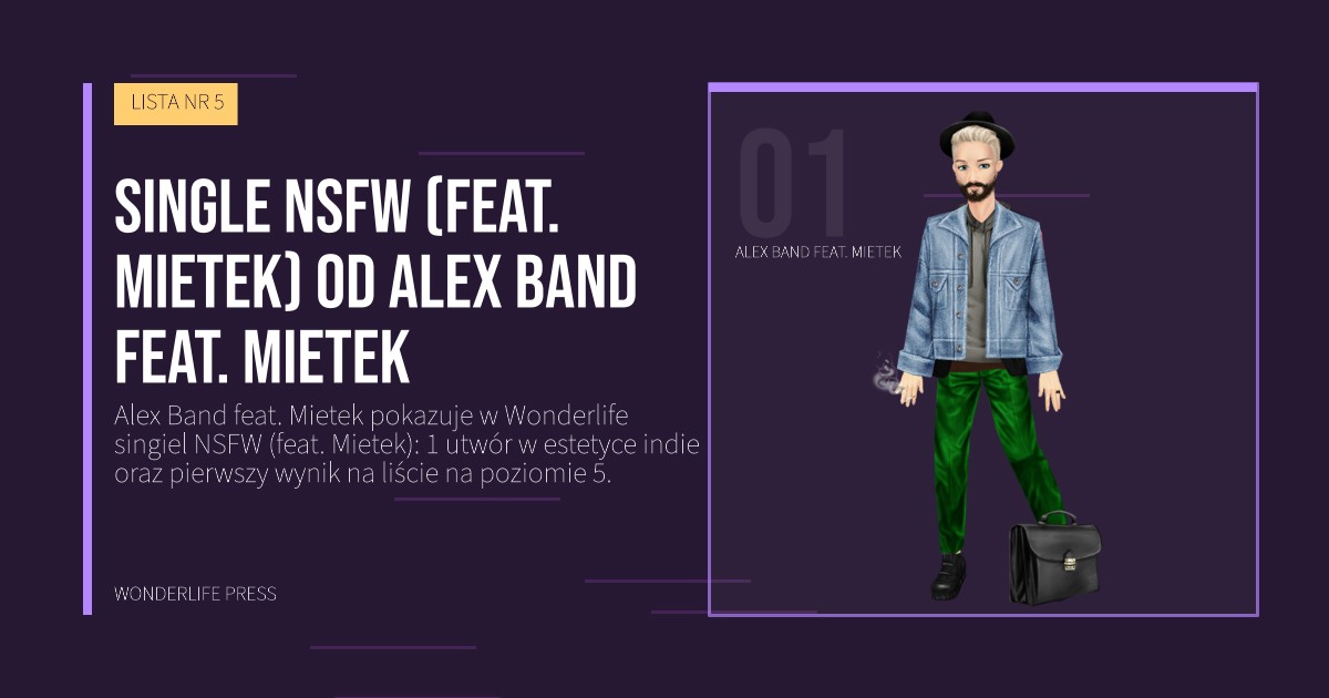 Wonderlife Press: Single NSFW (feat. Mietek) od Alex Band feat. Mietek. portret artystów. LISTA NR 5.