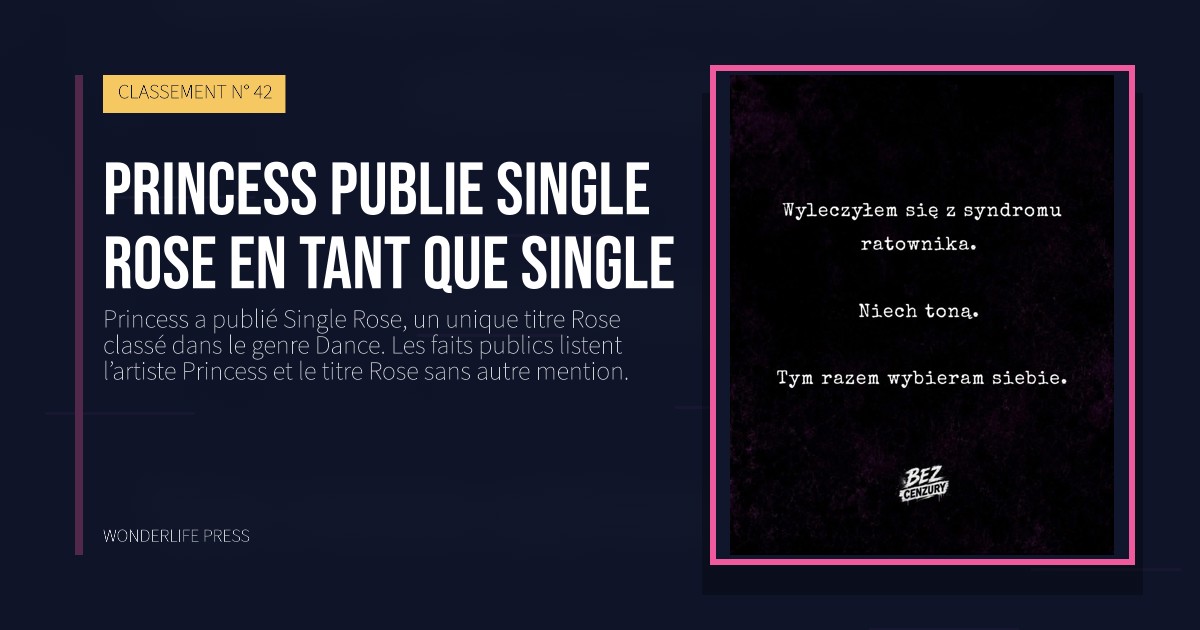 Wonderlife Press: Princess publie Single Rose en tant que single. pochette de la sortie. CLASSEMENT N° 42.