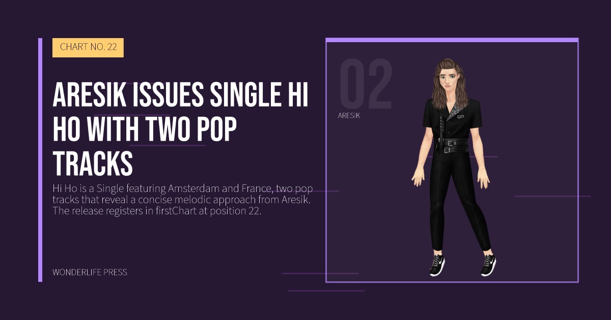 Wonderlife Press: Aresik issues Single Hi Ho with two pop tracks. artist portrait. CHART NO. 22.