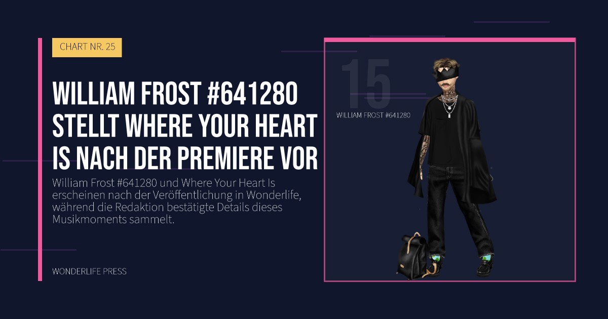 Wonderlife Press: William Frost #641280 stellt Where Your Heart Is nach der Premiere vor. Künstlerporträt. CHART NR. 25.