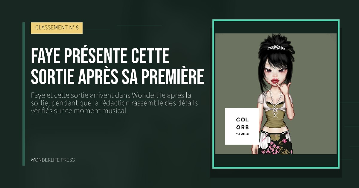 Wonderlife Press: Faye présente cette sortie après sa première. pochette de la sortie. CLASSEMENT N° 8.