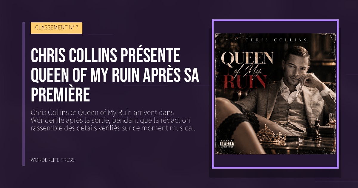 Wonderlife Press: Chris Collins présente Queen of My Ruin après sa première. pochette de la sortie. CLASSEMENT N° 7.