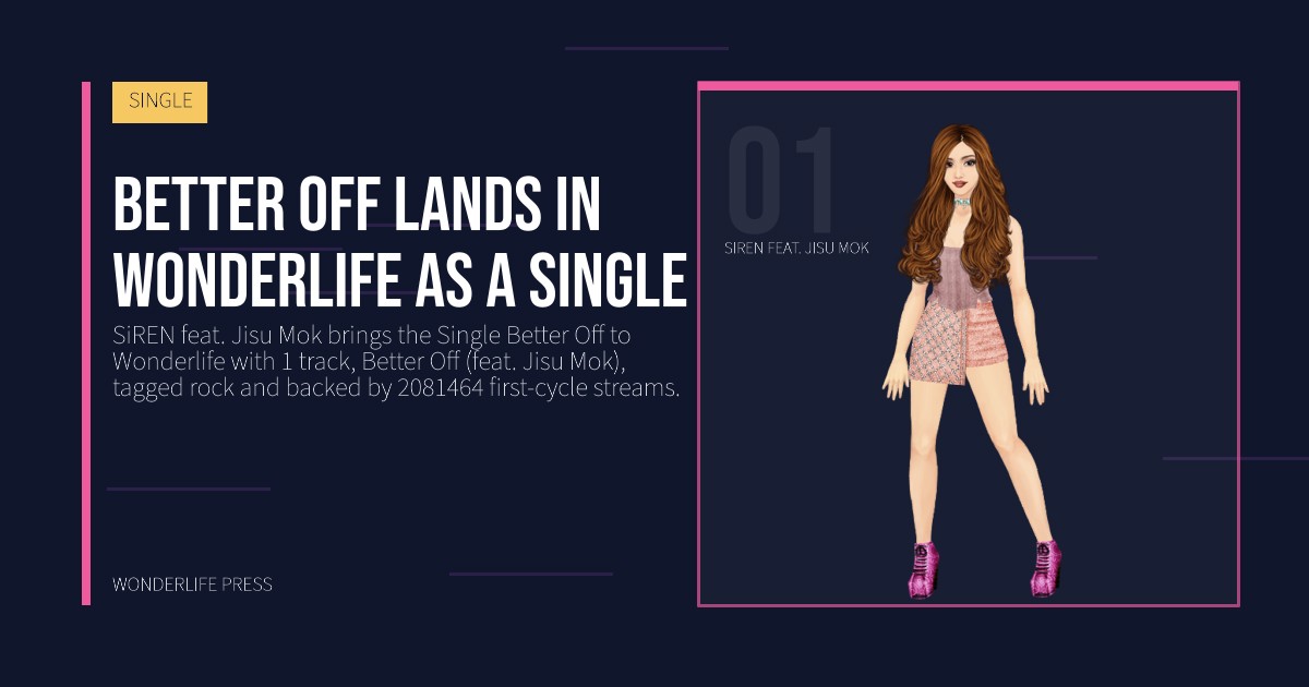Wonderlife Press: Better Off lands in Wonderlife as a single. artist portrait. SINGLE.