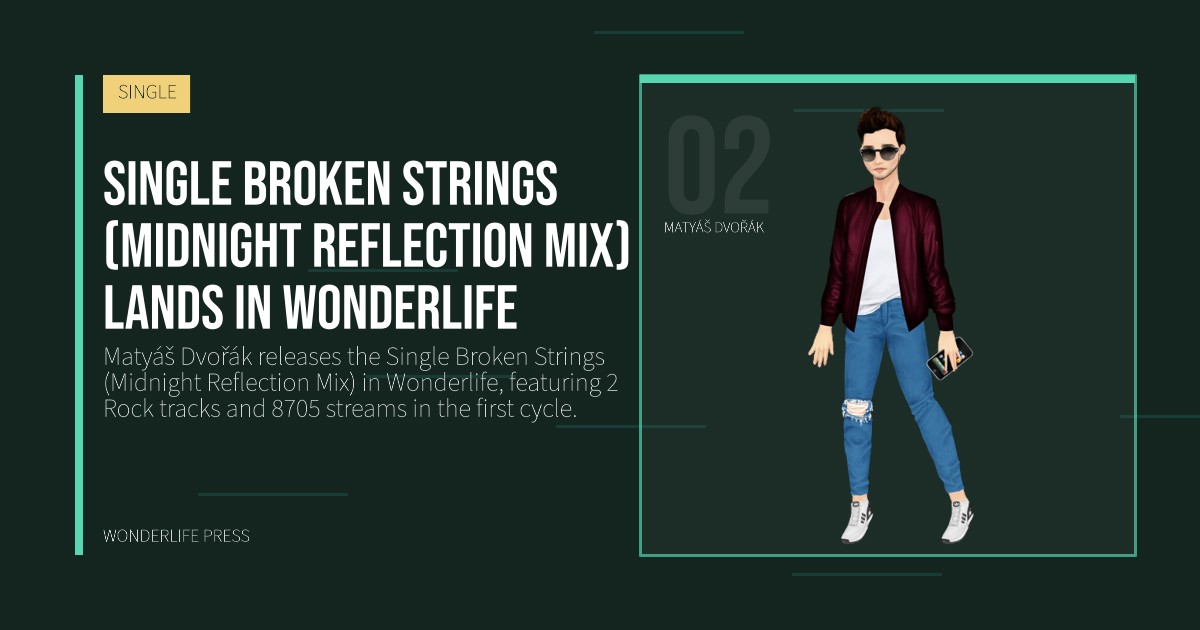Wonderlife Press: Single Broken Strings (Midnight Reflection Mix) lands in Wonderlife. artist portrait. SINGLE.