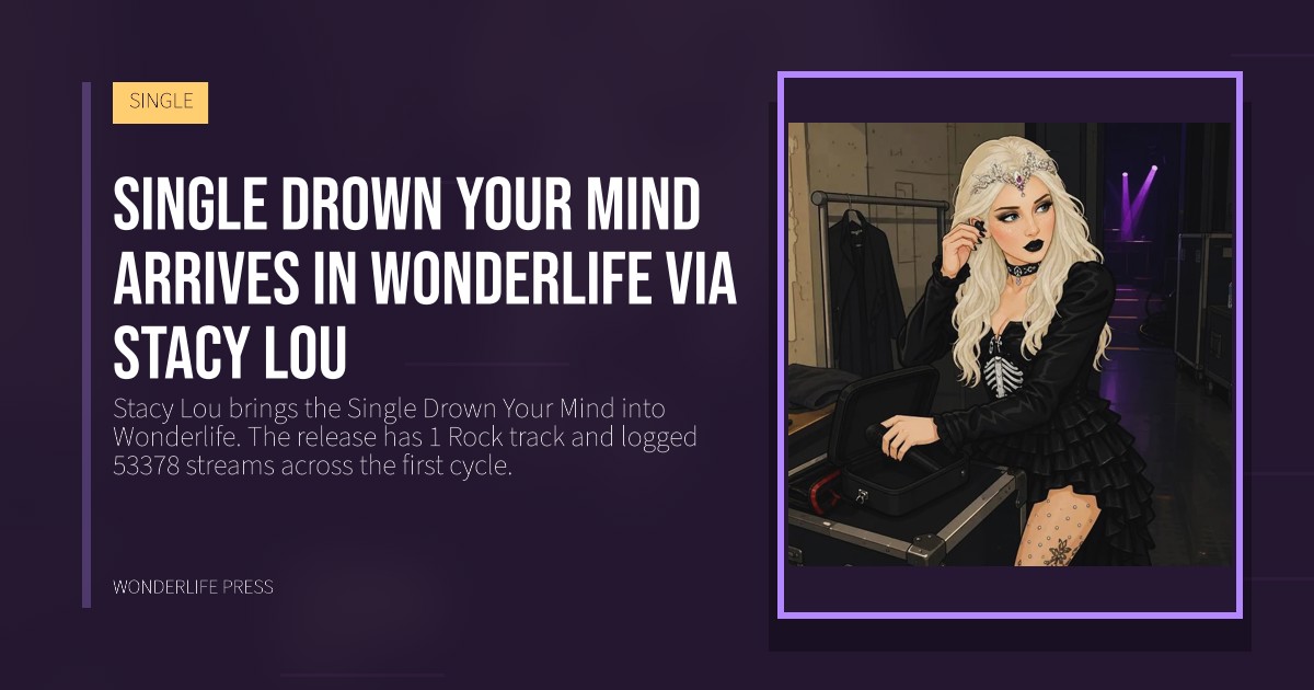 Wonderlife Press: Single Drown Your Mind arrives in Wonderlife via Stacy Lou. release artwork. SINGLE.