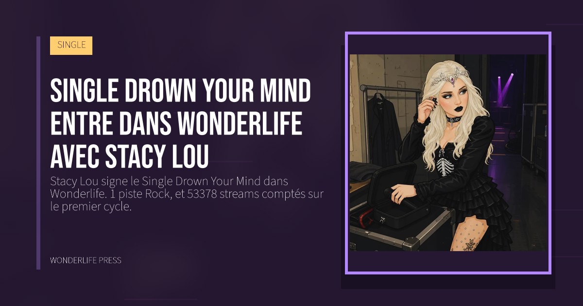 Wonderlife Press: Single Drown Your Mind entre dans Wonderlife avec Stacy Lou. pochette de la sortie. SINGLE.