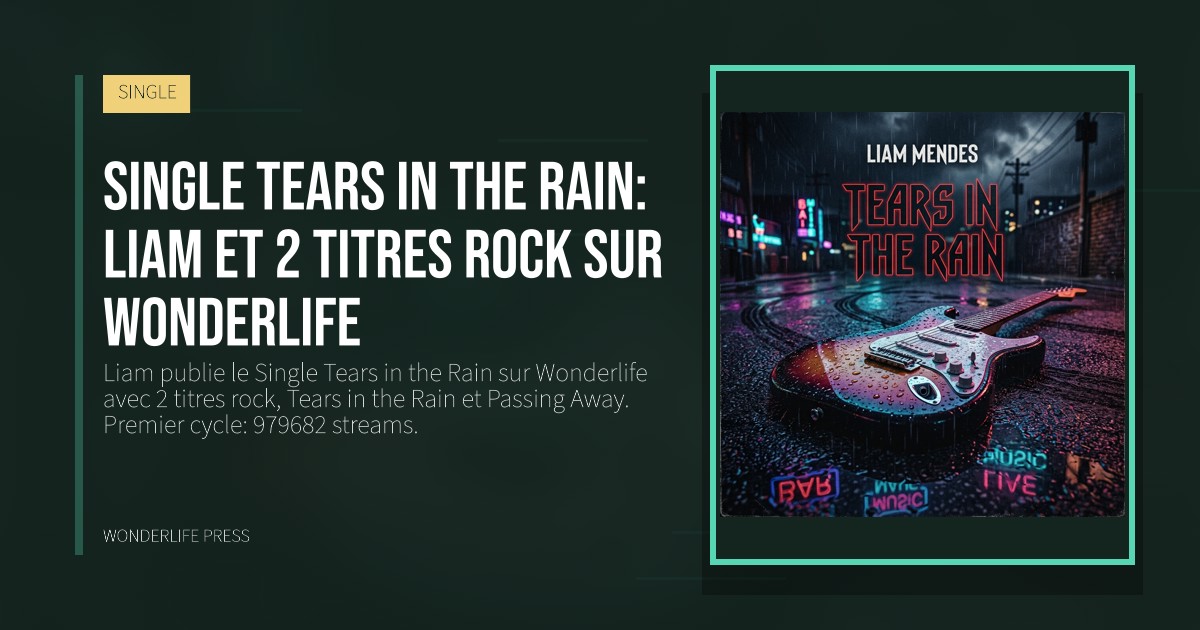 Wonderlife Press: Single Tears in the Rain: Liam et 2 titres rock sur Wonderlife. pochette de la sortie. SINGLE.