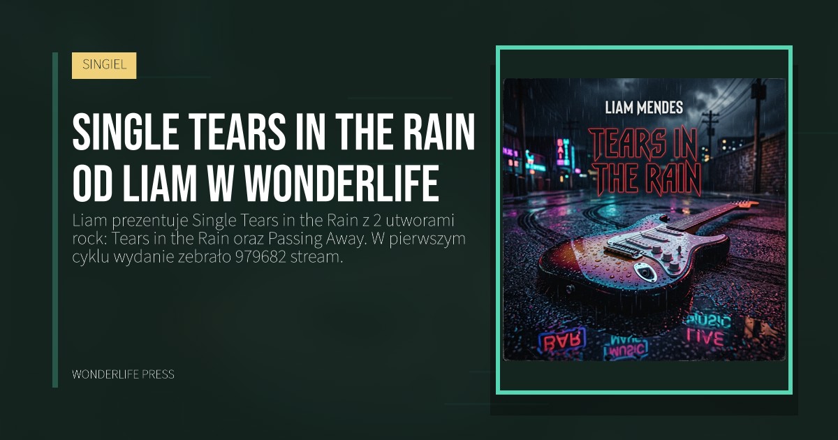 Wonderlife Press: Single Tears in the Rain od Liam w Wonderlife. okładka wydawnictwa. SINGIEL.
