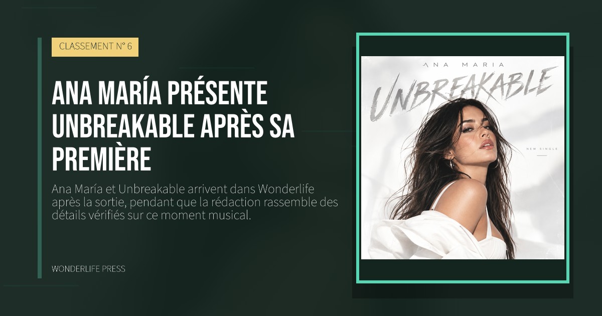 Wonderlife Press: Ana María présente Unbreakable après sa première. pochette de la sortie. CLASSEMENT N° 6.