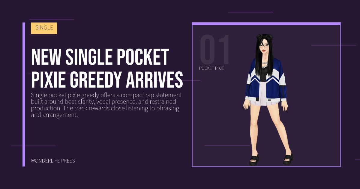 Wonderlife Press: New single pocket pixie greedy arrives. artist portrait. SINGLE.