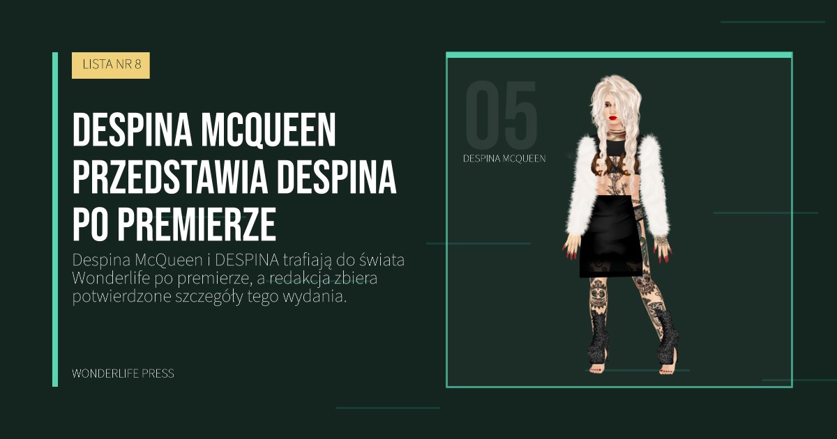 Wonderlife Press: Despina McQueen przedstawia DESPINA po premierze. portret artystów. LISTA NR 8.