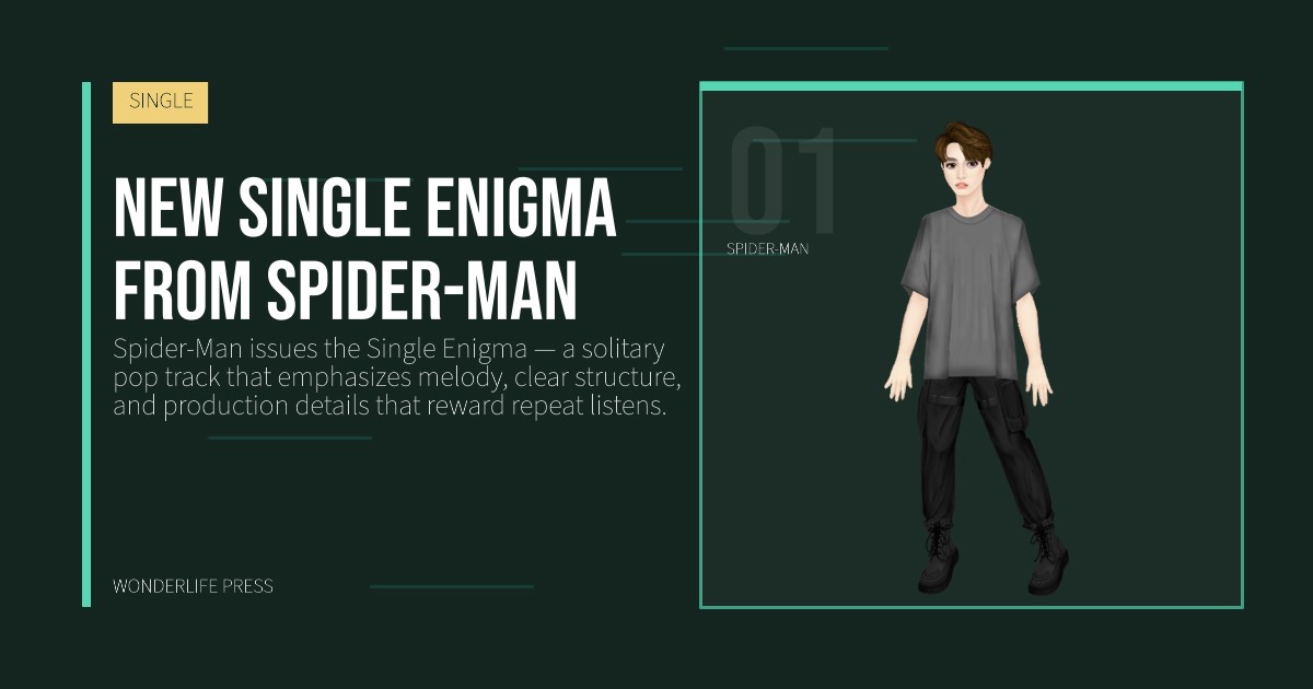 Wonderlife Press: New Single Enigma from Spider-Man. artist portrait. SINGLE.