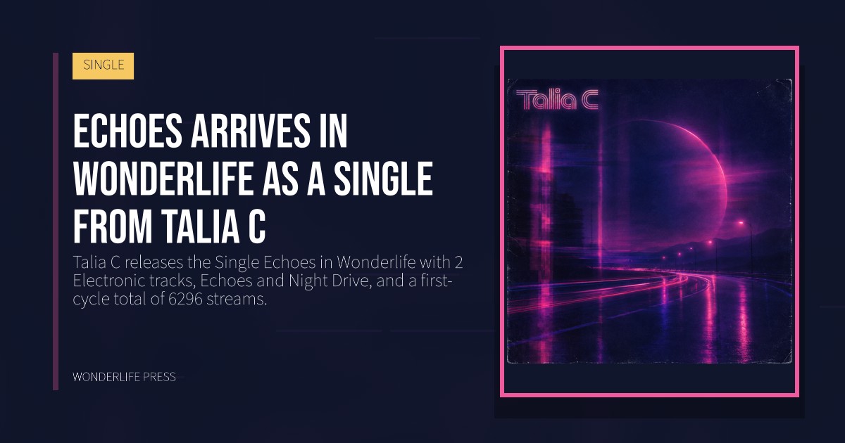 Wonderlife Press: Echoes arrives in Wonderlife as a Single from Talia C. release artwork. SINGLE.