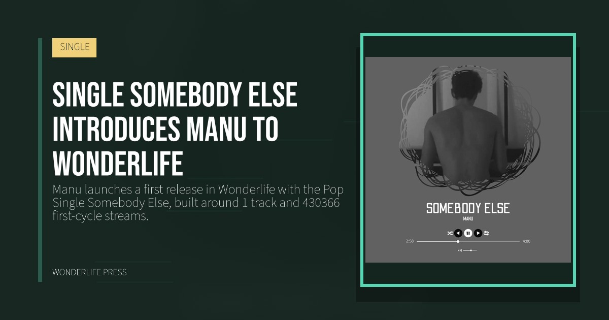 Wonderlife Press: Single Somebody Else introduces Manu to Wonderlife. release artwork. SINGLE.