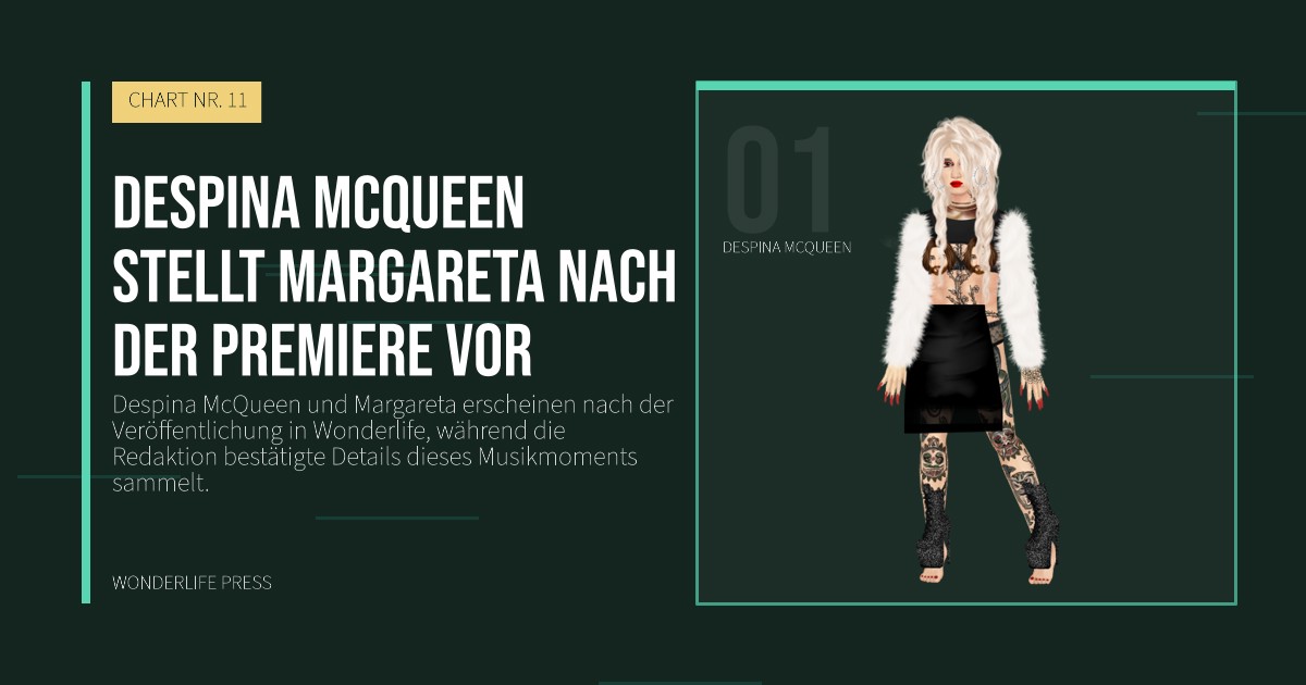 Wonderlife Press: Despina McQueen stellt Margareta nach der Premiere vor. Künstlerporträt. CHART NR. 11.