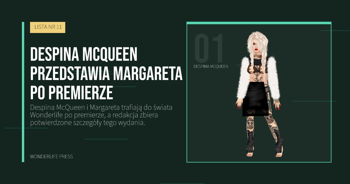 Wonderlife Press: Despina McQueen przedstawia Margareta po premierze. portret artystów. LISTA NR 11.