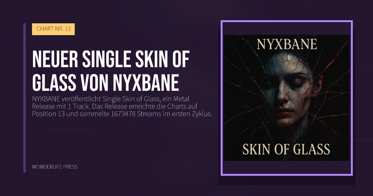 Wonderlife Press: Neuer Single Skin of Glass von NYXBANE. Veröffentlichungscover. CHART NR. 13.