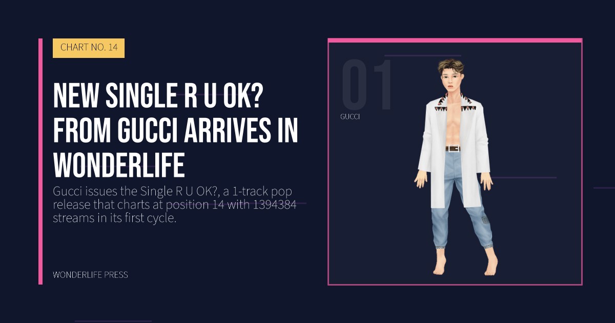 Wonderlife Press: New single R U OK? from Gucci arrives in Wonderlife. artist portrait. CHART NO. 14.