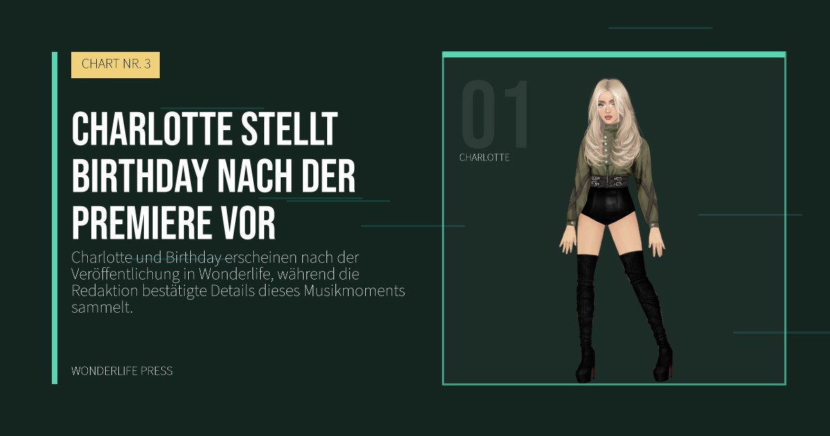 Wonderlife Press: Charlotte stellt Birthday nach der Premiere vor. Künstlerporträt. CHART NR. 3.