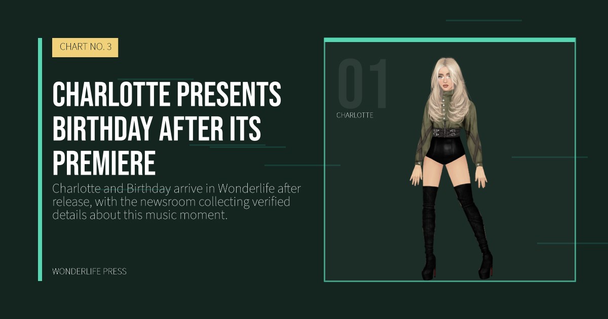 Wonderlife Press: Charlotte presents Birthday after its premiere. artist portrait. CHART NO. 3.