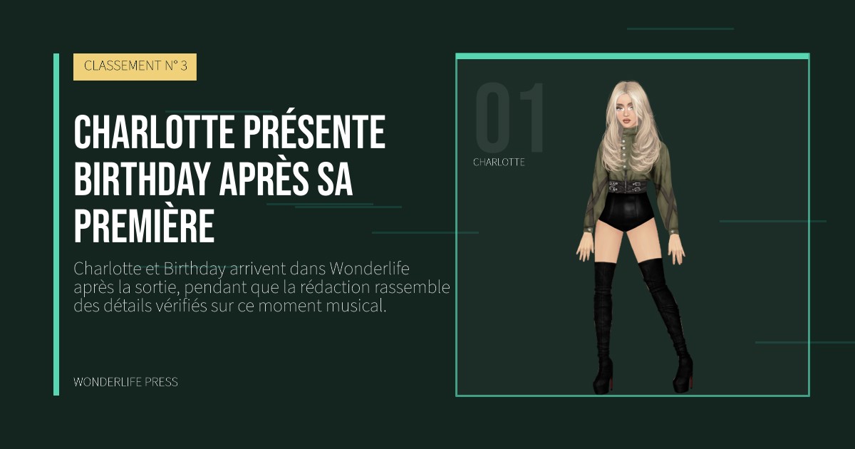 Wonderlife Press: Charlotte présente Birthday après sa première. portrait des artistes. CLASSEMENT N° 3.