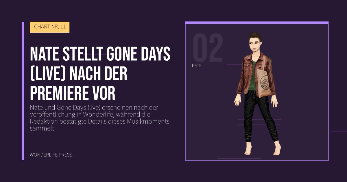 Wonderlife Press: Nate stellt Gone Days (live) nach der Premiere vor. Künstlerporträt. CHART NR. 11.