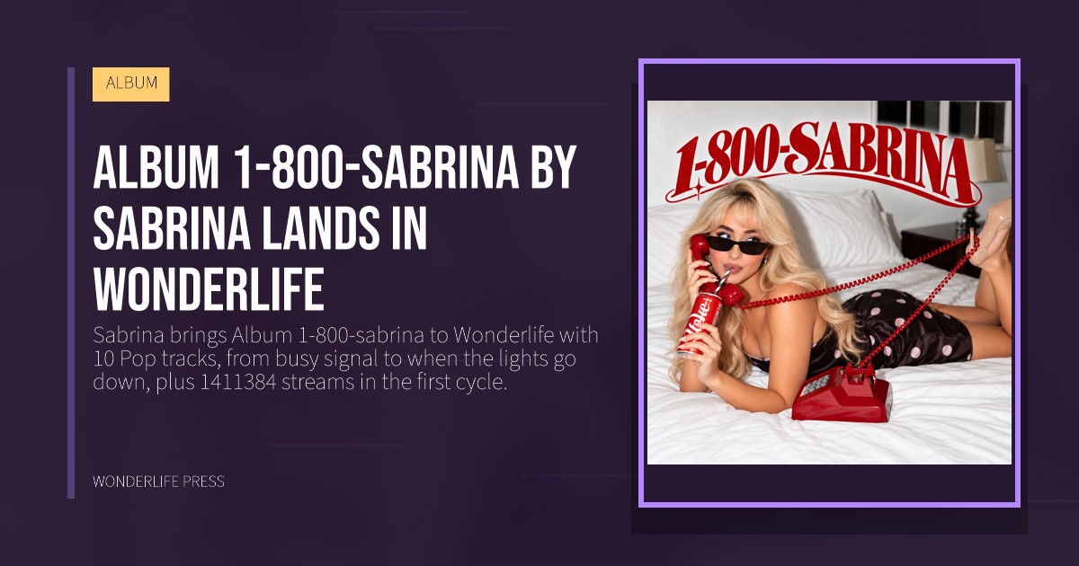 Wonderlife Press: Album 1-800-sabrina by Sabrina lands in Wonderlife. release artwork. ALBUM.