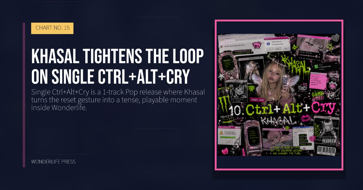 Wonderlife Press: Khasal tightens the loop on single Ctrl+Alt+Cry. release artwork. CHART NO. 15.