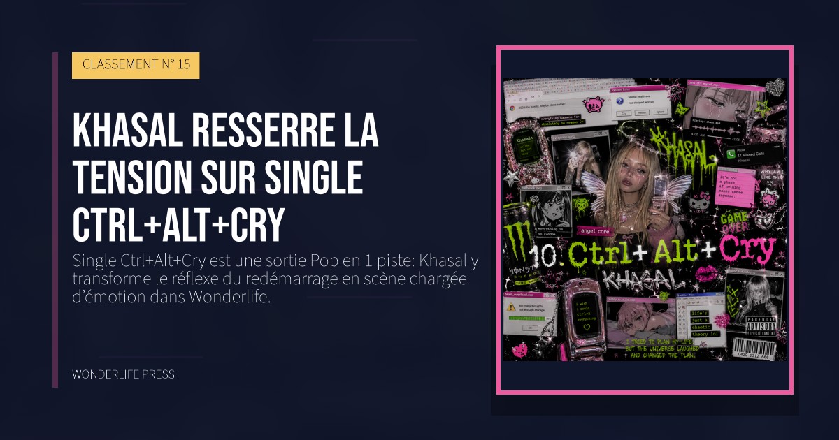 Wonderlife Press: Khasal resserre la tension sur single Ctrl+Alt+Cry. pochette de la sortie. CLASSEMENT N° 15.