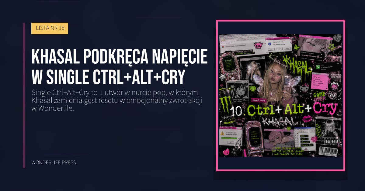 Wonderlife Press: Khasal podkręca napięcie w single Ctrl+Alt+Cry. okładka wydawnictwa. LISTA NR 15.