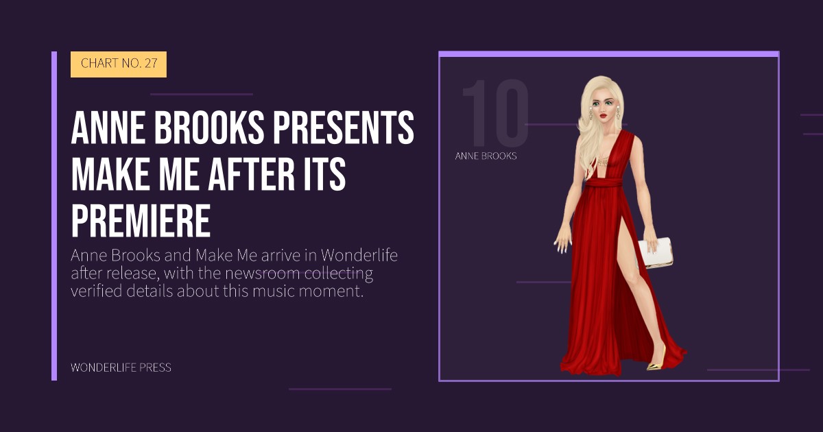 Wonderlife Press: Anne Brooks presents Make Me after its premiere. artist portrait. CHART NO. 27.