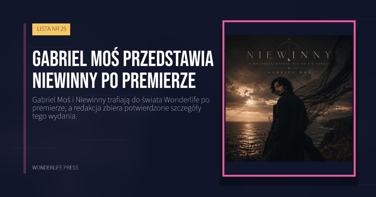 Wonderlife Press: Gabriel Moś przedstawia Niewinny po premierze. okładka wydawnictwa. LISTA NR 25.