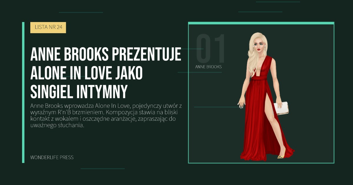 Wonderlife Press: Anne Brooks prezentuje Alone In Love jako singiel intymny. portret artystów. LISTA NR 24.
