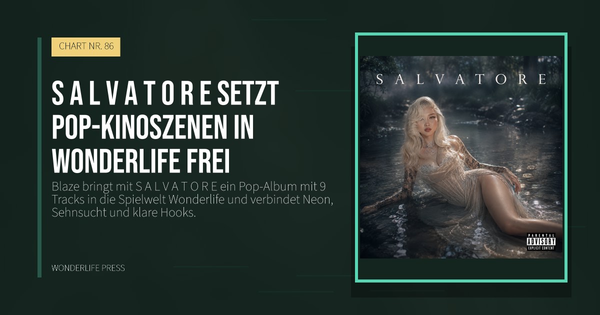 Wonderlife Press: S A L V A T O R E setzt Pop-kinoszenen in Wonderlife frei. Veröffentlichungscover. CHART NR. 86.