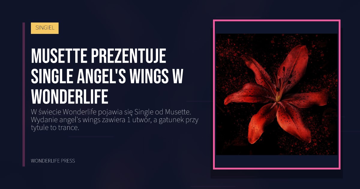 Wonderlife Press: Musette prezentuje Single angel's wings w Wonderlife. okładka wydawnictwa. SINGIEL.