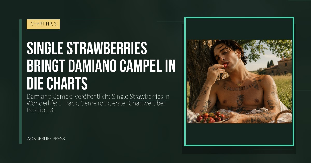 Wonderlife Press: Single Strawberries bringt Damiano Campel in die Charts. Veröffentlichungscover. CHART NR. 3.