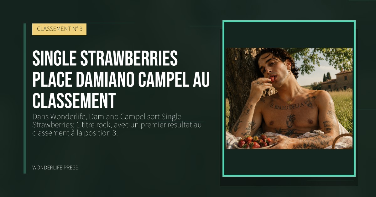 Wonderlife Press: Single Strawberries place Damiano Campel au classement. pochette de la sortie. CLASSEMENT N° 3.