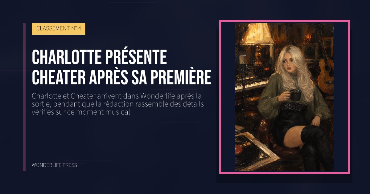 Wonderlife Press: Charlotte présente Cheater après sa première. pochette de la sortie. CLASSEMENT N° 4.